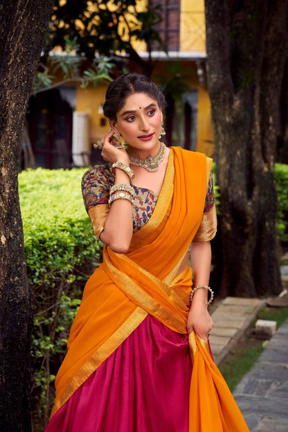 AASTHA SILK PRINTED ZARI WEAVING LEHENGA CHOLI WITH DUPATTA (WDN103)02 - suitswala