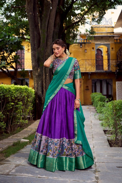 AASTHA SILK PRINTED ZARI WEAVING LEHENGA CHOLI WITH DUPATTA (WDN103)03 - suitswala