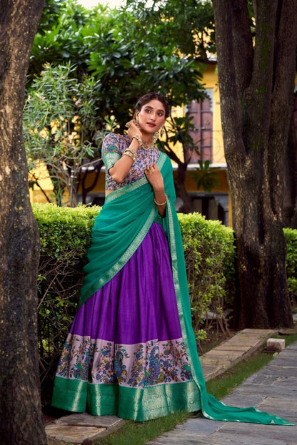 AASTHA SILK PRINTED ZARI WEAVING LEHENGA CHOLI WITH DUPATTA (WDN103)03 - suitswala