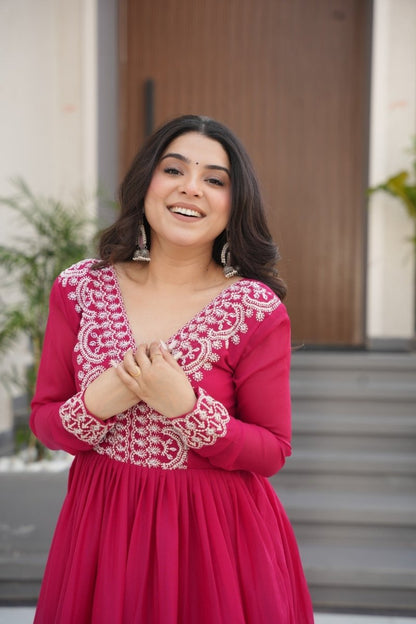 BEADS SEQUINS EMBROIDERED STAR GEORGETTE GOWN (WDN51) - suitswala