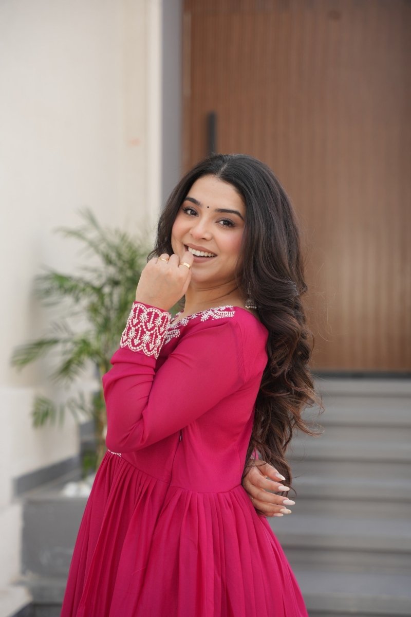 BEADS SEQUINS EMBROIDERED STAR GEORGETTE GOWN (WDN51) - suitswala