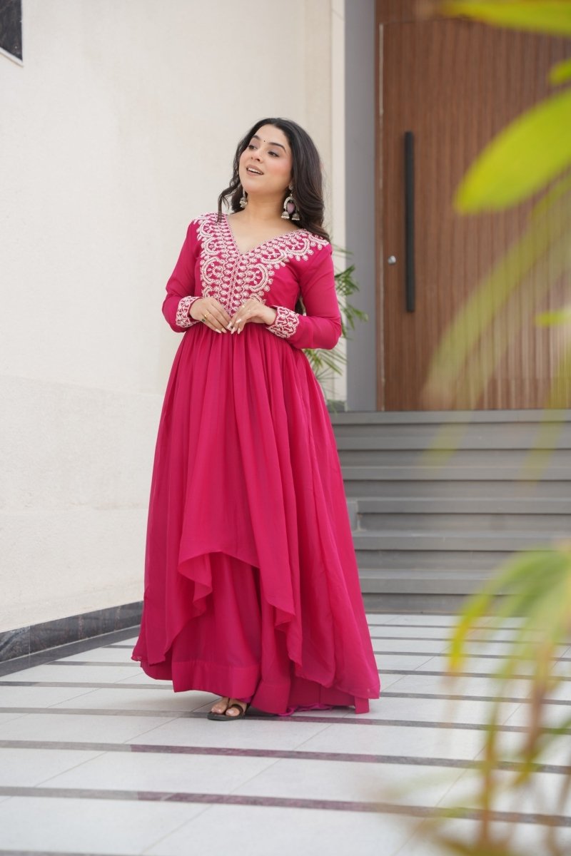 BEADS SEQUINS EMBROIDERED STAR GEORGETTE GOWN (WDN51) - suitswala