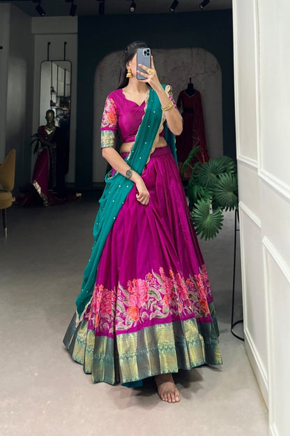 COTTON SILK THEREAD EMBROIDERED LEHENGA CHOLI WITH DUPATTA (WDN108) - suitswala
