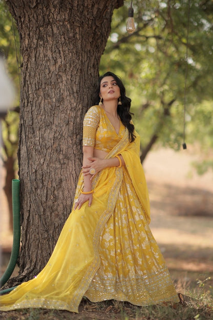 Designer Dyeable Pure Viscose Jacquard fabric Lehenga Choli & Dupatta Set (WDN104) - suitswala