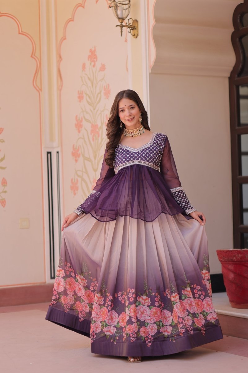 FESTIVAL SPECIAL COSMOS WITH PRINT CHIFFON BEADS EMBROIDERED LEHENGA CHOLI (WDN131) 01 - suitswala