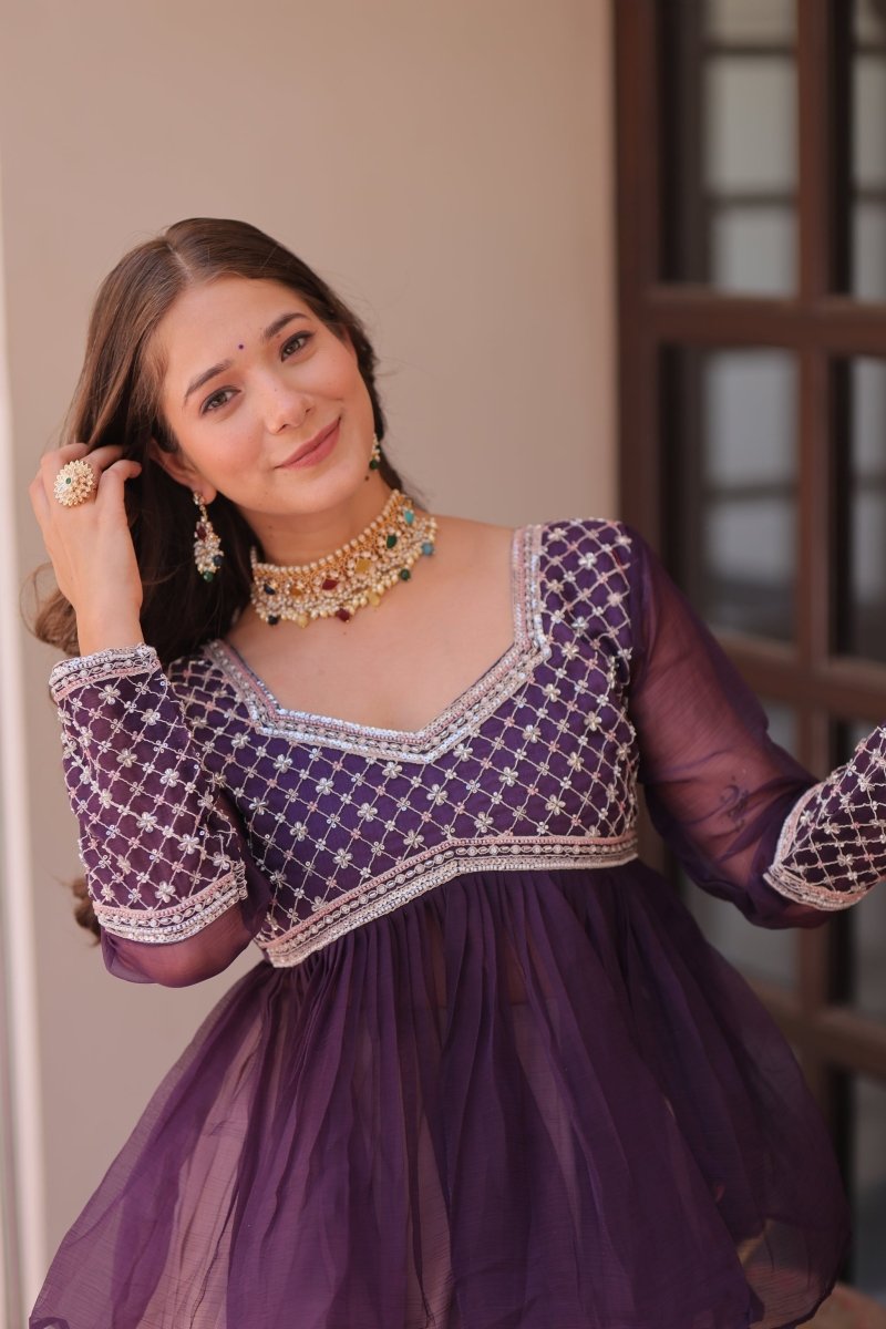 FESTIVAL SPECIAL COSMOS WITH PRINT CHIFFON BEADS EMBROIDERED LEHENGA CHOLI (WDN131) 01 - suitswala