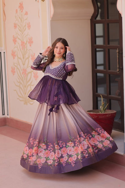 FESTIVAL SPECIAL COSMOS WITH PRINT CHIFFON BEADS EMBROIDERED LEHENGA CHOLI (WDN131) 01 - suitswala