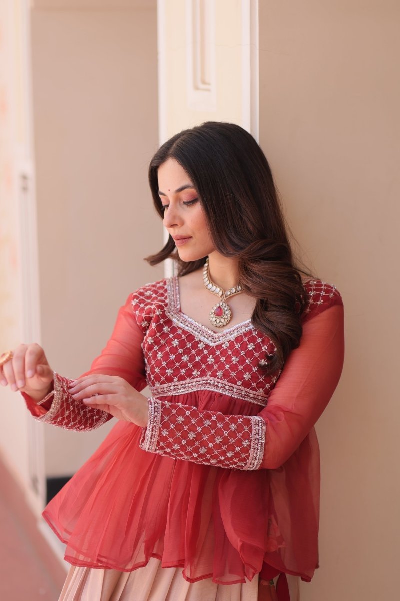 FESTIVAL SPECIAL COSMOS WITH PRINT CHIFFON BEADS EMBROIDERED LEHENGA CHOLI (WDN131) - suitswala