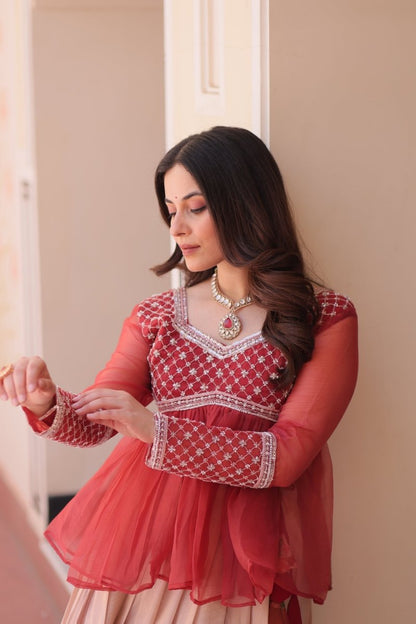 FESTIVAL SPECIAL COSMOS WITH PRINT CHIFFON BEADS EMBROIDERED LEHENGA CHOLI (WDN131) - suitswala