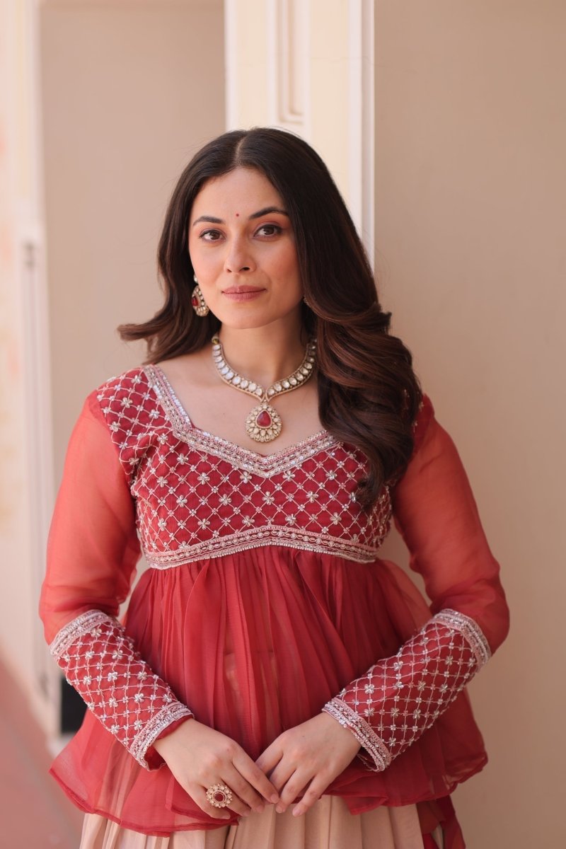 FESTIVAL SPECIAL COSMOS WITH PRINT CHIFFON BEADS EMBROIDERED LEHENGA CHOLI (WDN131) - suitswala