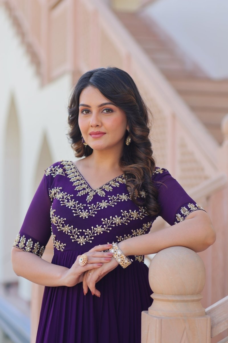 FESTIVAL SPECIAL FAUX BLOOMING BEADS EMBROIDERED GOWNFESTIVAL SPECIAL FAUX BLOOMING BEADS EMBROIDERED GOWN(WDN56) - suitswala