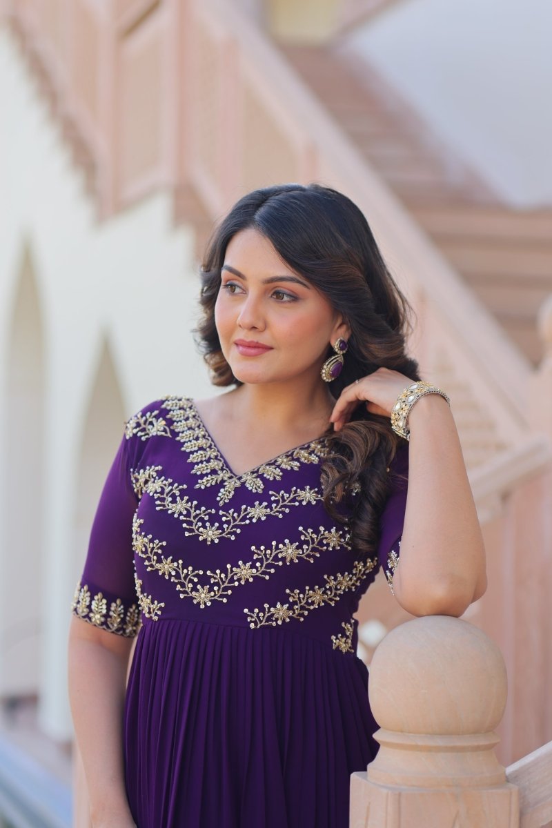 FESTIVAL SPECIAL FAUX BLOOMING BEADS EMBROIDERED GOWNFESTIVAL SPECIAL FAUX BLOOMING BEADS EMBROIDERED GOWN(WDN56) - suitswala