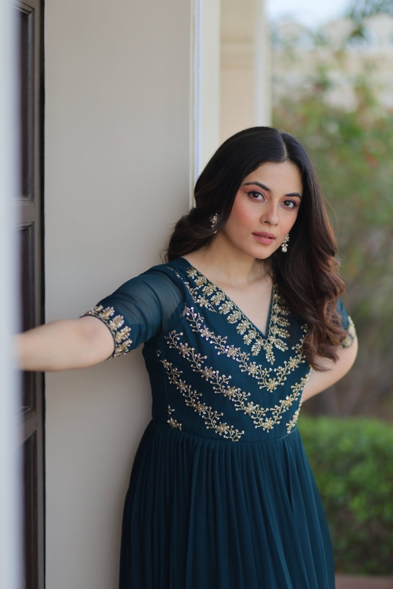 FESTIVAL SPECIAL FAUX BLOOMING BEADS EMBROIDERED GOWNFESTIVAL SPECIAL FAUX BLOOMING BEADS EMBROIDERED GOWN(WDN56)01 - suitswala