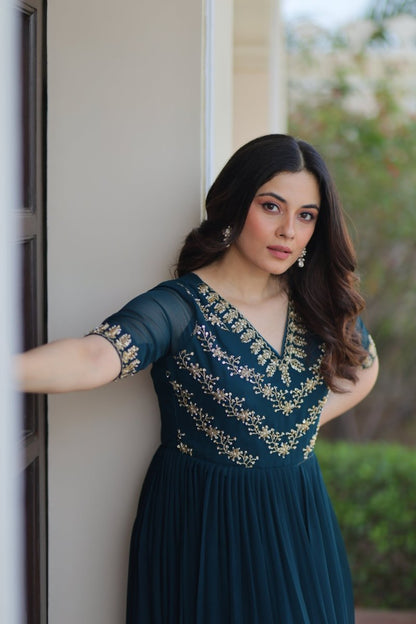 FESTIVAL SPECIAL FAUX BLOOMING BEADS EMBROIDERED GOWNFESTIVAL SPECIAL FAUX BLOOMING BEADS EMBROIDERED GOWN(WDN56)01 - suitswala