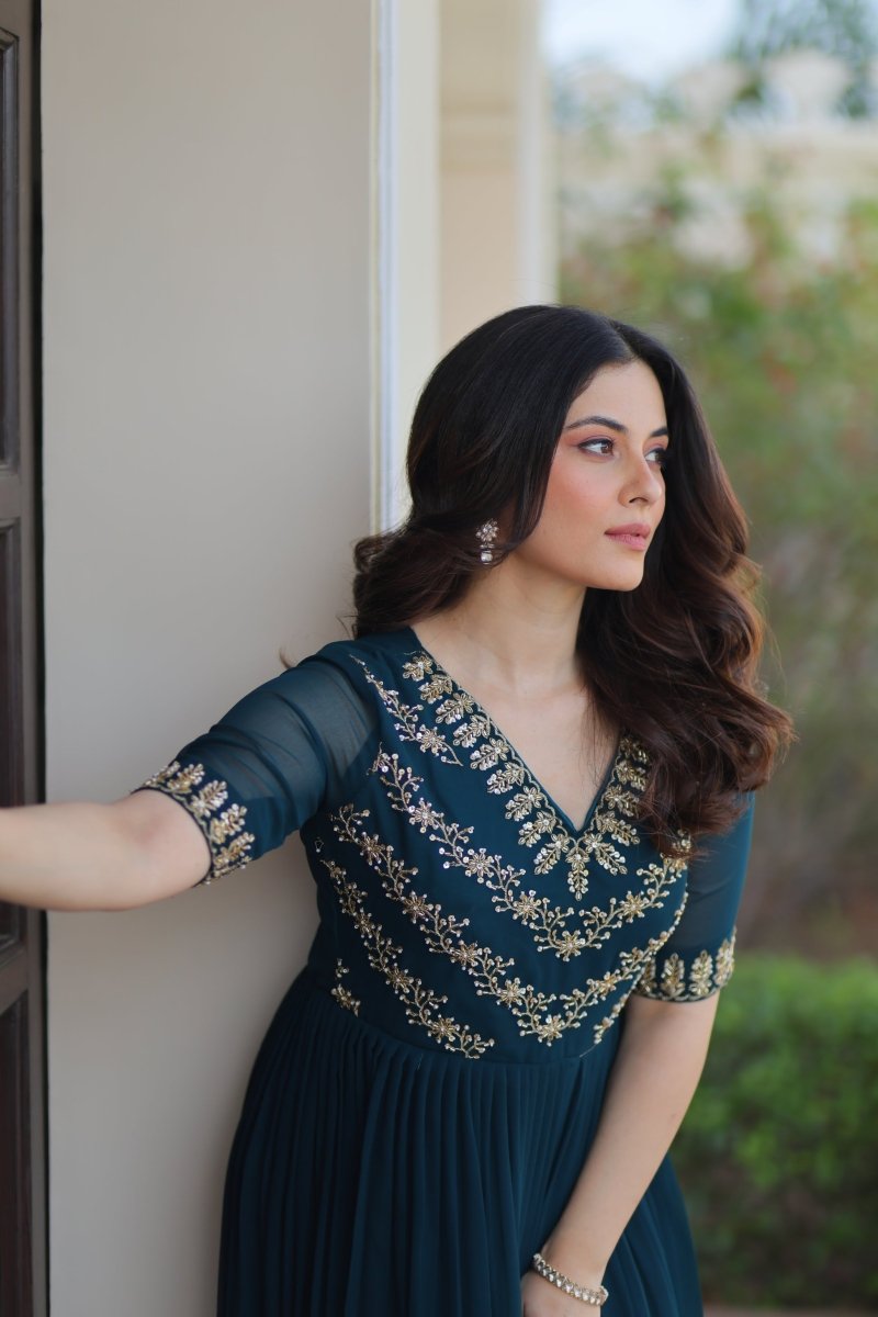 FESTIVAL SPECIAL FAUX BLOOMING BEADS EMBROIDERED GOWNFESTIVAL SPECIAL FAUX BLOOMING BEADS EMBROIDERED GOWN(WDN56)01 - suitswala