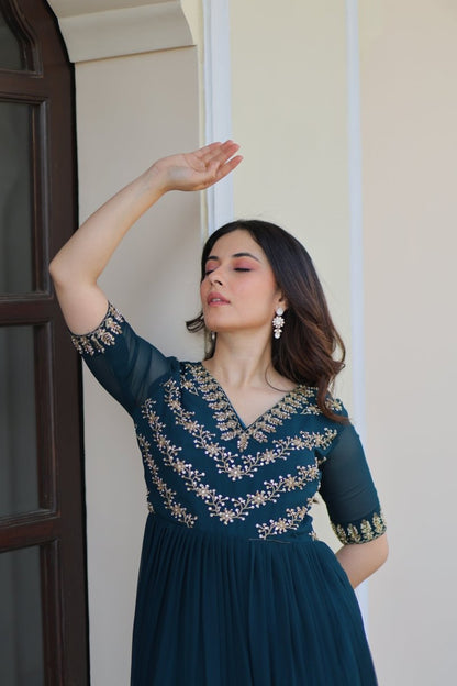 FESTIVAL SPECIAL FAUX BLOOMING BEADS EMBROIDERED GOWNFESTIVAL SPECIAL FAUX BLOOMING BEADS EMBROIDERED GOWN(WDN56)01 - suitswala