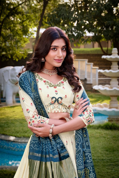 FESTIVAL SPECIAL KHADI COTTON SEQUINS EMBROIDERY LEHENGA CHOLI WITH GAJI SILK DUPATTA (WDN129) 01 - suitswala