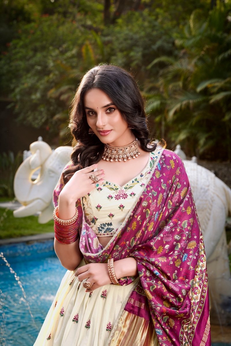 FESTIVAL SPECIAL KHADI COTTON SEQUINS EMBROIDERY LEHENGA CHOLI WITH GAJI SILK DUPATTA (WDN129) 02 - suitswala