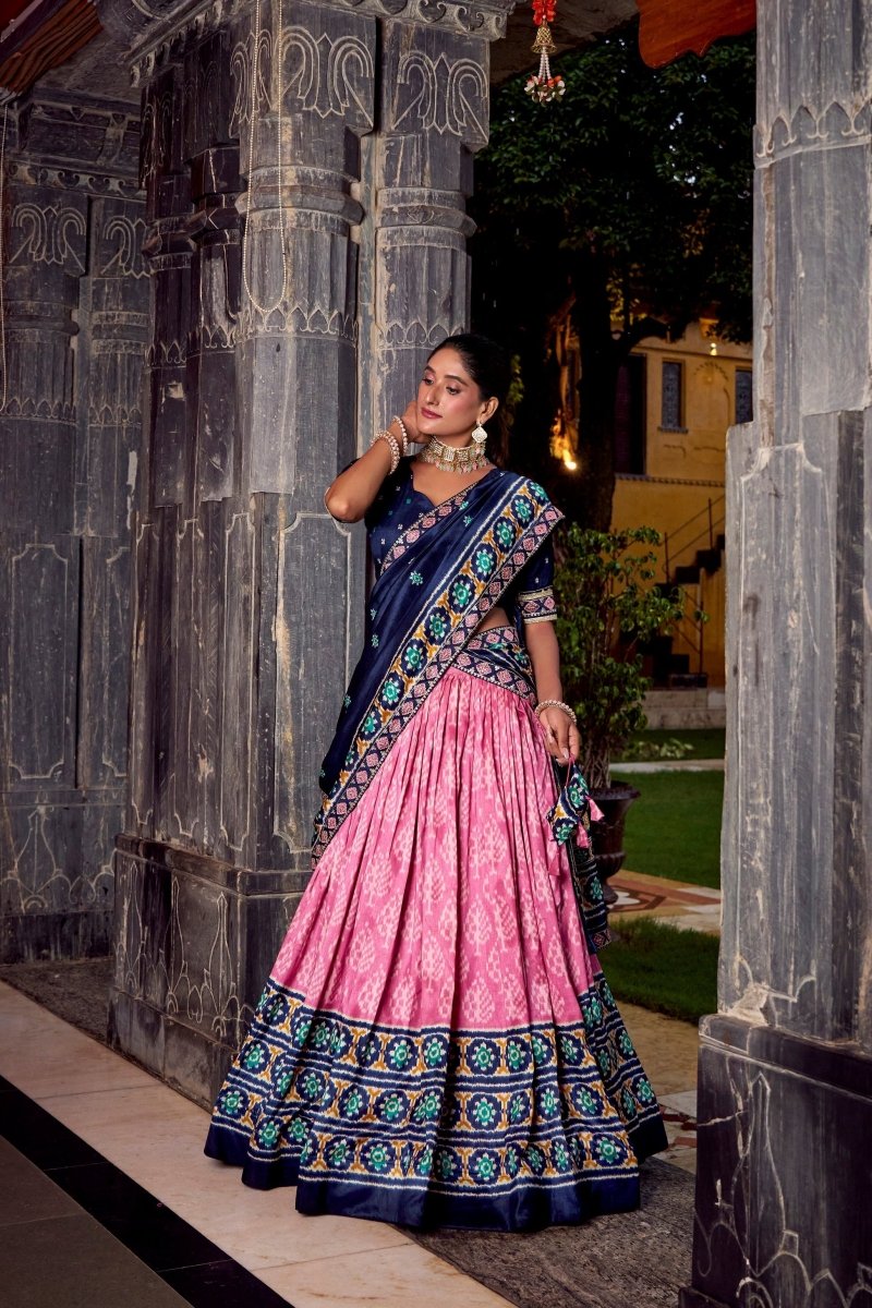 FESTIVAL SPECIAL TUSSAR SILK IKKAT PRINT LEHENGA CHOLI WITH DUPATTA (WDN133) 01 - suitswala