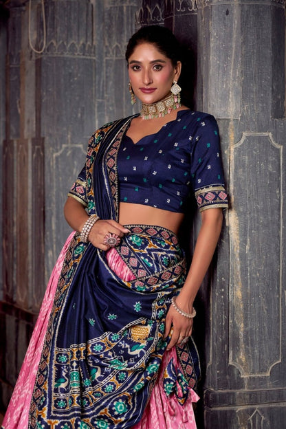 FESTIVAL SPECIAL TUSSAR SILK IKKAT PRINT LEHENGA CHOLI WITH DUPATTA (WDN133) 01 - suitswala