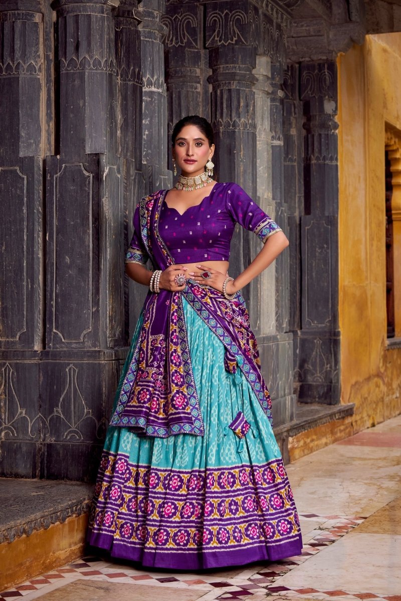 FESTIVAL SPECIAL TUSSAR SILK IKKAT PRINT LEHENGA CHOLI WITH DUPATTA (WDN133) 03 - suitswala