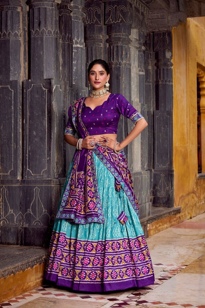 FESTIVAL SPECIAL TUSSAR SILK IKKAT PRINT LEHENGA CHOLI WITH DUPATTA (WDN133) 03 - suitswala
