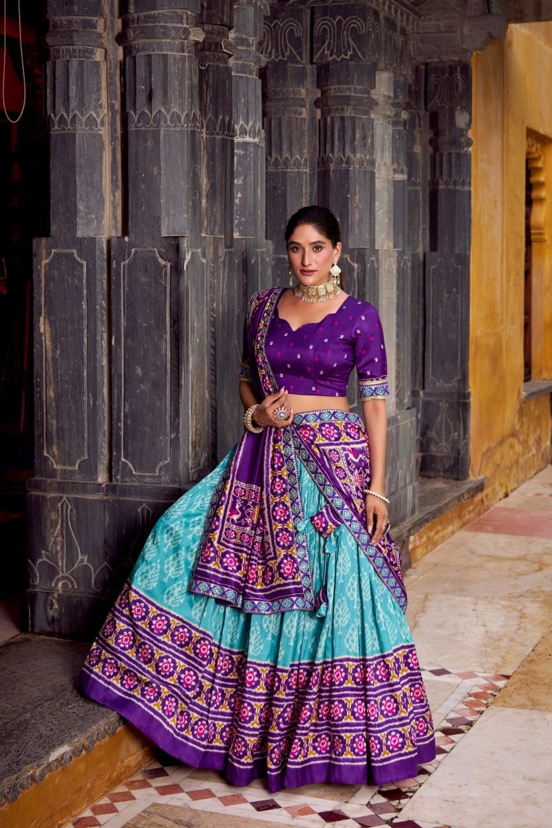 FESTIVAL SPECIAL TUSSAR SILK IKKAT PRINT LEHENGA CHOLI WITH DUPATTA (WDN133) 03 - suitswala