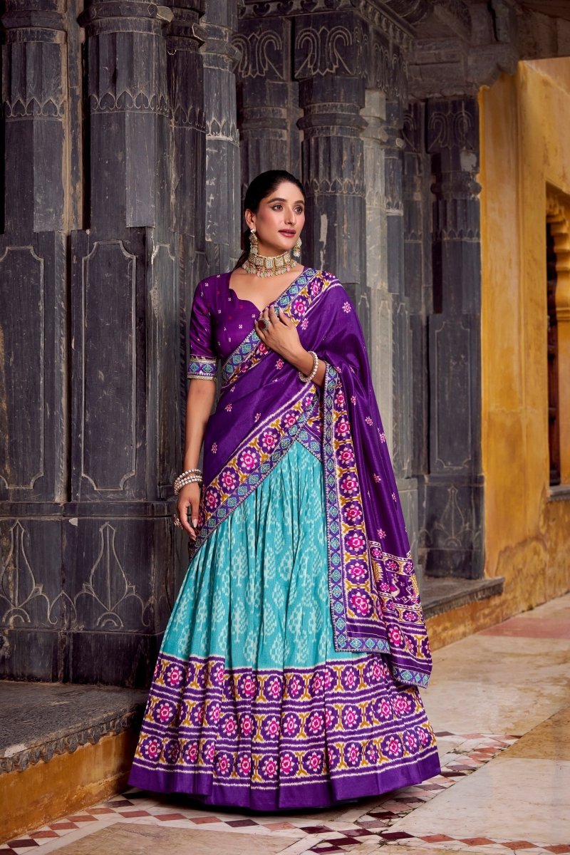 FESTIVAL SPECIAL TUSSAR SILK IKKAT PRINT LEHENGA CHOLI WITH DUPATTA (WDN133) 03 - suitswala