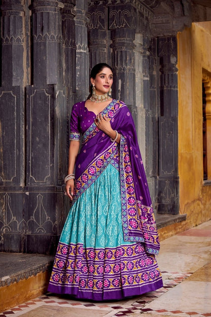FESTIVAL SPECIAL TUSSAR SILK IKKAT PRINT LEHENGA CHOLI WITH DUPATTA (WDN133) 03 - suitswala