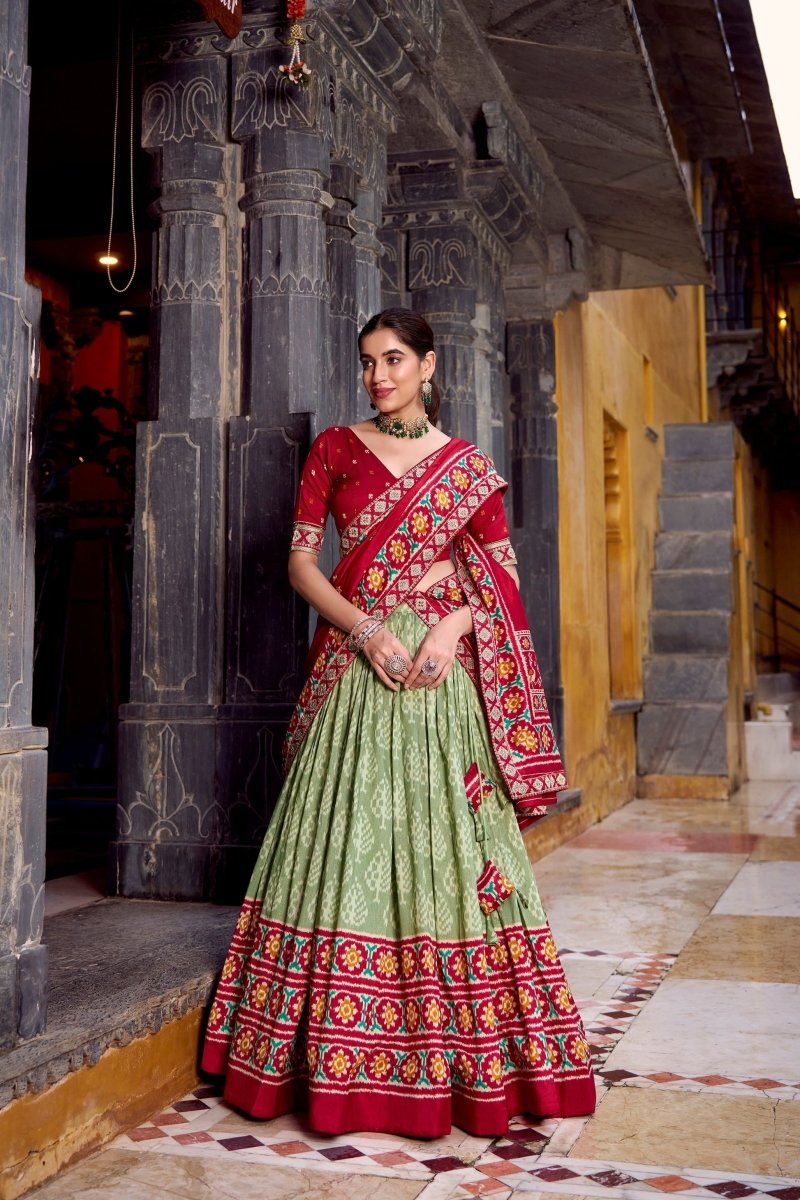 FESTIVAL SPECIAL TUSSAR SILK IKKAT PRINT LEHENGA CHOLI WITH DUPATTA (WDN133) - suitswala