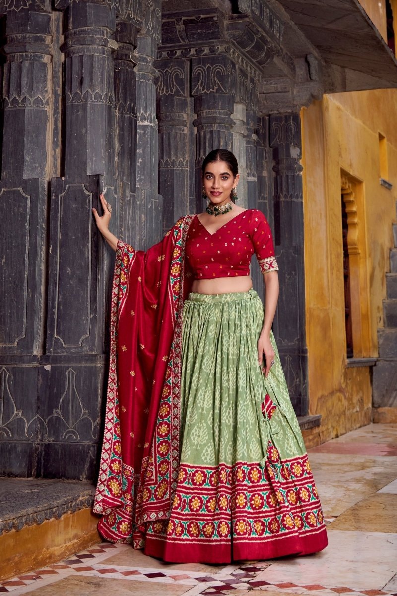 FESTIVAL SPECIAL TUSSAR SILK IKKAT PRINT LEHENGA CHOLI WITH DUPATTA (WDN133) - suitswala