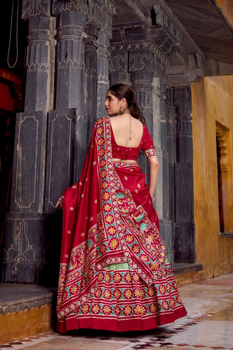 FESTIVAL SPECIAL TUSSAR SILK IKKAT PRINT LEHENGA CHOLI WITH DUPATTA (WDN133) - suitswala