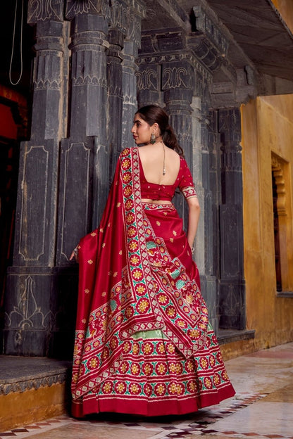 FESTIVAL SPECIAL TUSSAR SILK IKKAT PRINT LEHENGA CHOLI WITH DUPATTA (WDN133) - suitswala