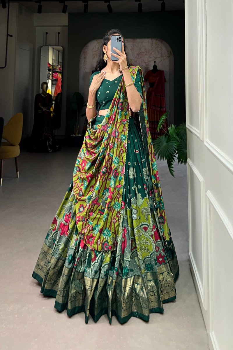 FESTIVAL SPECIAL TUSSAR SILK KALAMKARI PRINT LEHENGA CHOLI (WDN110) 01 - suitswala
