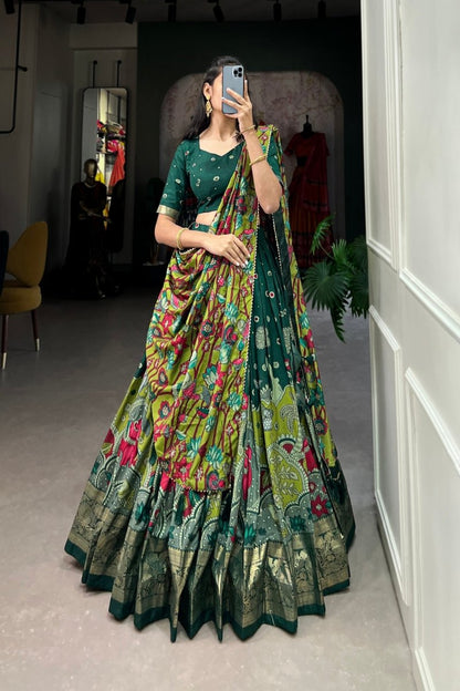 FESTIVAL SPECIAL TUSSAR SILK KALAMKARI PRINT LEHENGA CHOLI (WDN110) 01 - suitswala