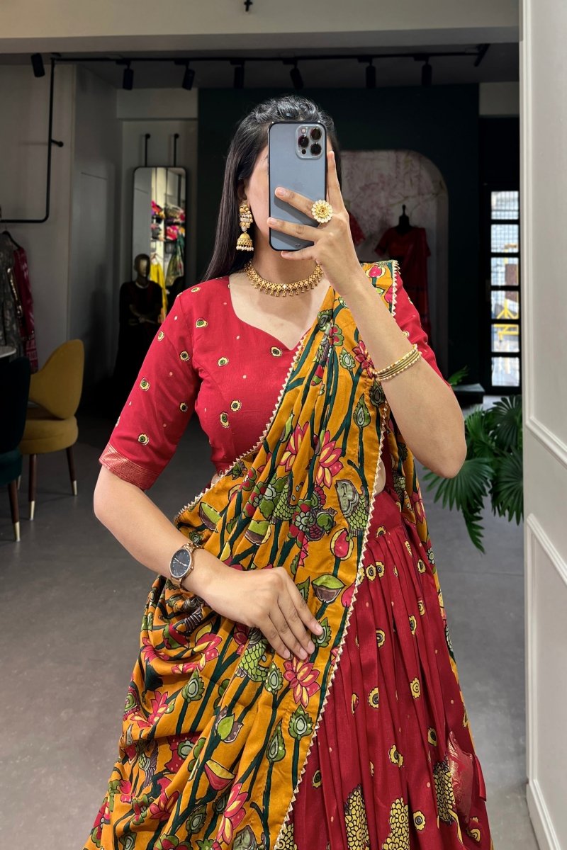 FESTIVAL SPECIAL TUSSAR SILK KALAMKARI PRINT LEHENGA CHOLI (WDN110) 03 - suitswala