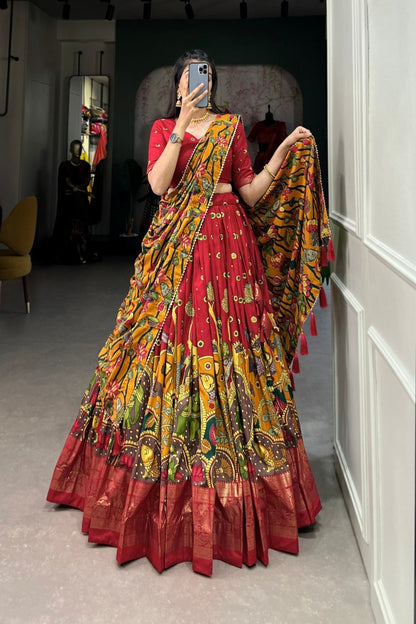 FESTIVAL SPECIAL TUSSAR SILK KALAMKARI PRINT LEHENGA CHOLI (WDN110) 03 - suitswala