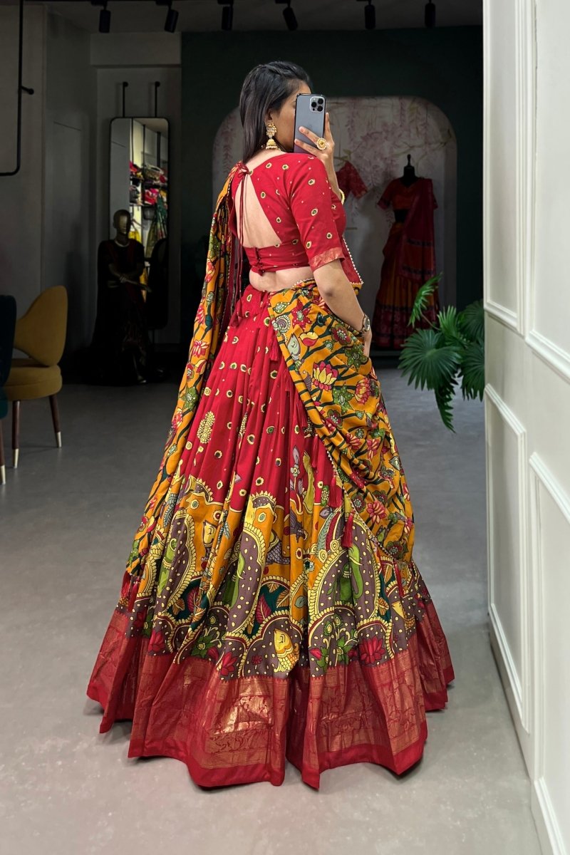 FESTIVAL SPECIAL TUSSAR SILK KALAMKARI PRINT LEHENGA CHOLI (WDN110) 03 - suitswala