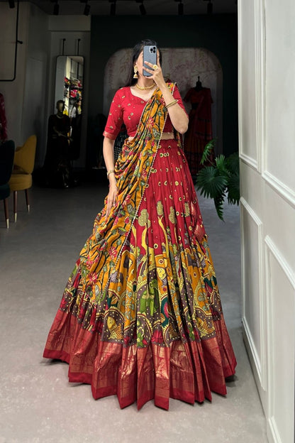 FESTIVAL SPECIAL TUSSAR SILK KALAMKARI PRINT LEHENGA CHOLI (WDN110) 03 - suitswala