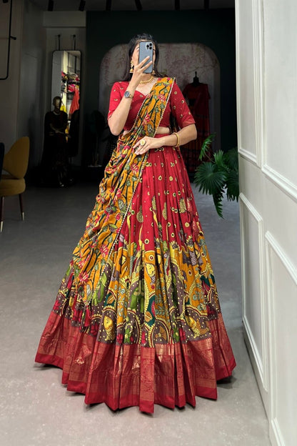 FESTIVAL SPECIAL TUSSAR SILK KALAMKARI PRINT LEHENGA CHOLI (WDN110) 03 - suitswala