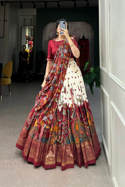 FESTIVAL SPECIAL TUSSAR SILK KALAMKARI PRINT LEHENGA CHOLI (WDN110) - suitswala