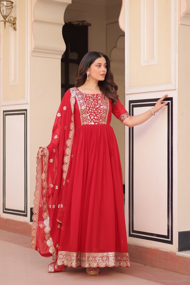 FESTIVE SPECIAL FAUX BLOOMING EMBROIDERED GOWN WITH DUPATTA (WDN50) 01 - suitswala