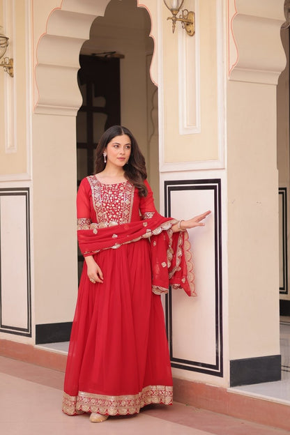 FESTIVE SPECIAL FAUX BLOOMING EMBROIDERED GOWN WITH DUPATTA (WDN50) 01 - suitswala