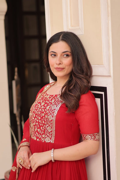 FESTIVE SPECIAL FAUX BLOOMING EMBROIDERED GOWN WITH DUPATTA (WDN50) 01 - suitswala