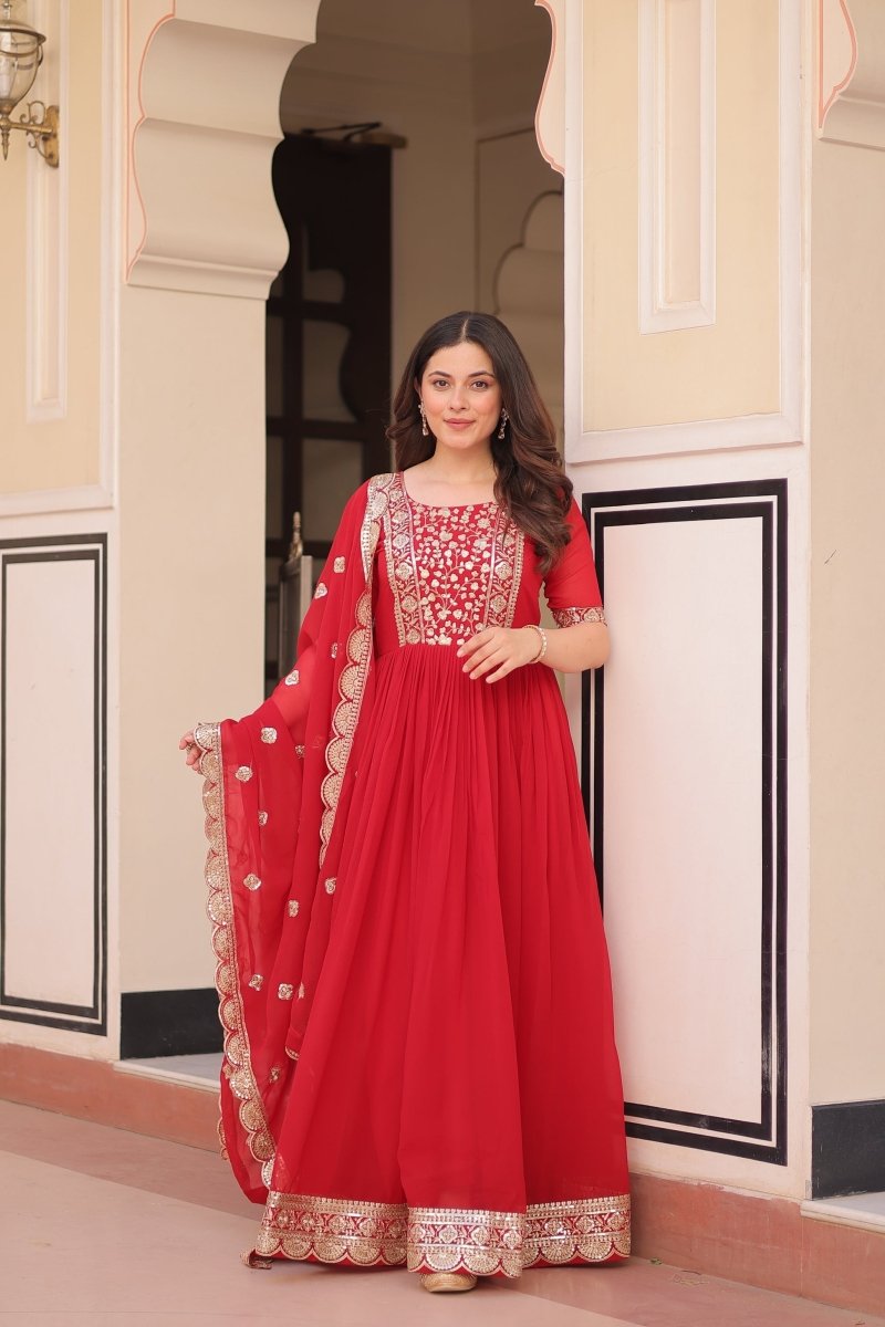 FESTIVE SPECIAL FAUX BLOOMING EMBROIDERED GOWN WITH DUPATTA (WDN50) 01 - suitswala
