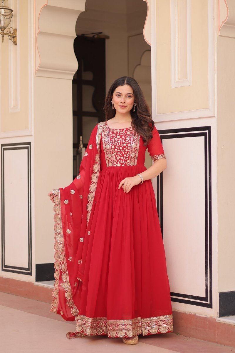 FESTIVE SPECIAL FAUX BLOOMING EMBROIDERED GOWN WITH DUPATTA (WDN50) 01 - suitswala