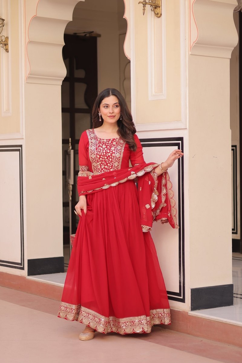 FESTIVE SPECIAL FAUX BLOOMING EMBROIDERED GOWN WITH DUPATTA (WDN50) 01 - suitswala