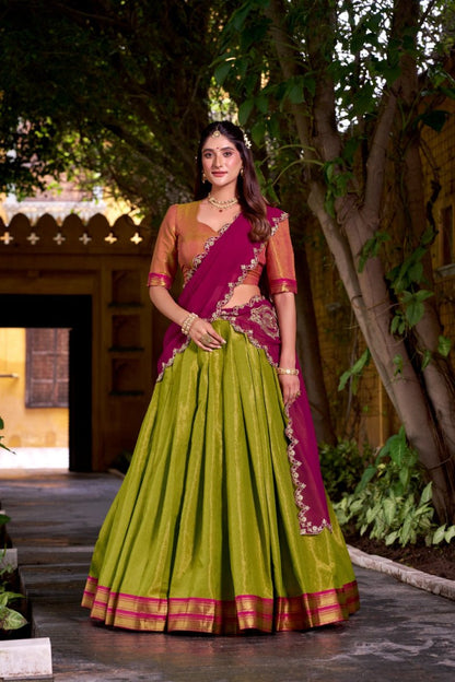 FESTIVE SPECIAL KANCHIPURAM LEHENGA CHOLI WITH GEORGETTE DUPATTA (WDN86) 01 - suitswala