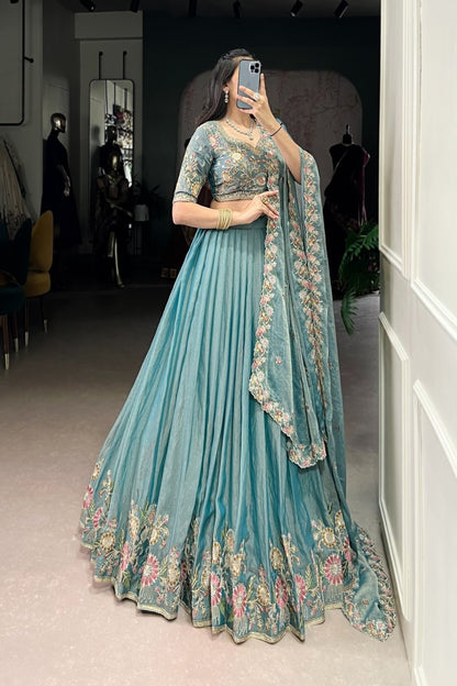 FESTIVE SPECIAL ZARI SHIMMER THREAD EMBROIDERED LEHENGA CHOLI WITH DUPATTA (WDN128) - suitswala