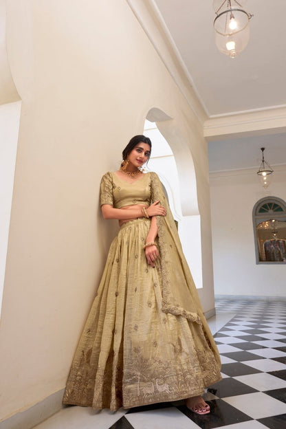 GOLD CRUSH EMBROIDERED LEHENGA CHOLI WITH DUPATTA (WDN80) - suitswala